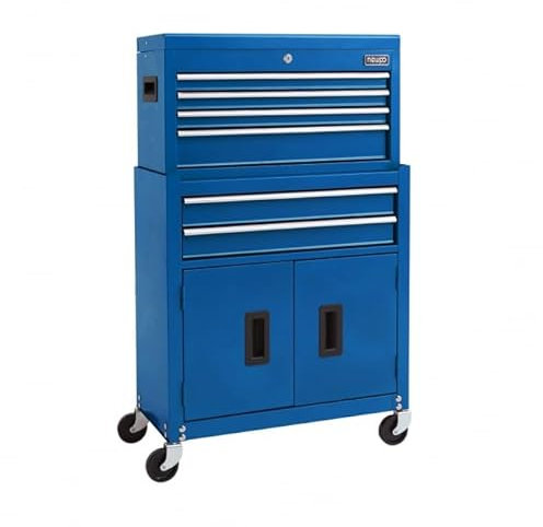 BiGDUG 24” 6 Drawer Tool Chest & Tool Rollcab Set - Garage Rolling Tool Cabinet & Top Chest - 1037H x 616W x 295D mm (Blue)