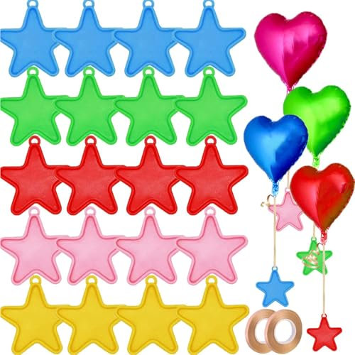 20 Pack Balloon Weights and Ribbons, Colorful Balloons Weights for Helium Balloons, Plastic Balloon Pendants, Birthday Wedding Party Supplies Celebration Decoration (Star)