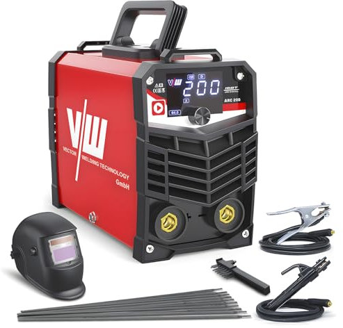 VECTOR WELDING Máquina de Soldar Inverter de Electrodos 200A Set, Soldadora de Electrodos MMA/STICK con Pantalla LED, MMA/STICK, IGBT, Juego de soldadura ARC 200
