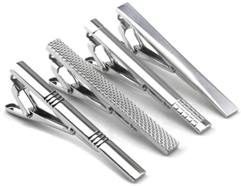 Wilsonzin 4 Stück Krawattenklammer Edelstahl,Herren Krawattennadel,Tie Clip Set, silber Krawattenklammer Klassische Krawatte Hochzeit Business Clips,Für Valentinstag Hochzeit Freund Geschenk