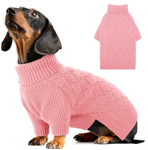 AOFITEE Pull Chien Petite Taille, Pull d’Hiver Chaud pour Chien Tricot Pull-Overs Chiens, Vêtement de Noël à Col Roulé Chiot pour Automne Hiver Sweat Epais pour Teckel Yorkshire Chihuahua