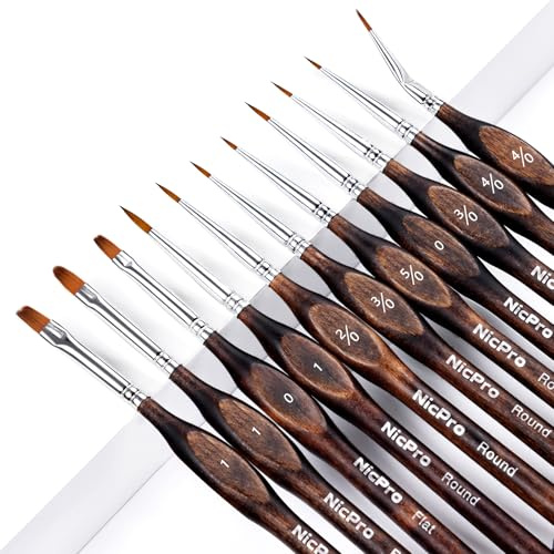 Nicpro pennelli per dipingere in miniatura- 11 pennelli per pittura acrilica, olio e acquerello, pennello per micro dettagli per modellismo, miniature, pittura artistica, dettagli fini