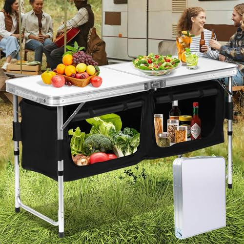 Hebitod Campingküche Campingschran, Faltbar Reiseküche Outdoor Camping Küche Küchenschrank für Camping,Grillen,Picknick, mit Verstellbare Füße