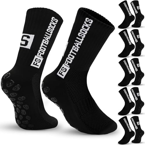 JUNEBRUSHS 6 Pairs of Football Socks, 39-45 Football Socks Grip Socks Football Non-Slip Stopper Socks for Men Women Exercise Accessories Football Stuff (Black)