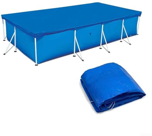 GLFLOW Cubierta de piscina, marco rectangular con cordón, protección UV a prueba de polvo, azul, para piscina sobre el suelo (260 x 170 cm)