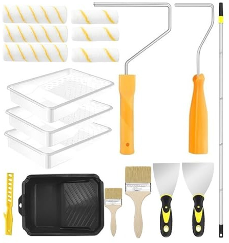 Pennello Rullo per Pittura, Set Rullo Verniciatura Regolabile con Asta Telescopica, Accessorio Per Progetti Casa Ristrutturazioni Decorazioni Armadi Porte Ritocchi Soffitti Pareti