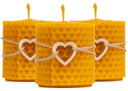 KERC - Velas de Miel - 10 Estilos, (3) Enrollada 5x5cm. 100% Ecológicas y Artesanales. 15h Aprox. de Luz para Purificar Espacios, Hacer Ritual, Decorar y Obsequiar - Velas Decorativas, con AROMA.