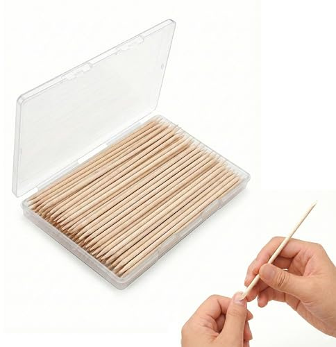 Sun&Beam Nails Wooden Orange Sticks for Nails, Cuticle Pusher & Remover, Double-Ended Nail Sticks for Gel Polish Removal & Nail Care (15 cm, 100 pcs)