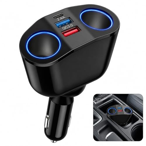 Distributore accendisigari auto – Adattatore accendisigari con porta USB per auto, distributore multiplo per accendisigari, accessori per uso simultaneo