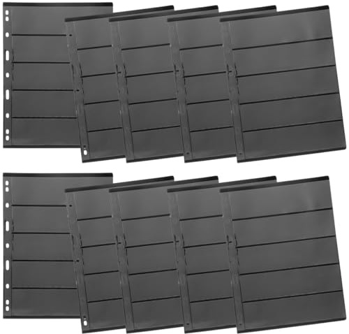 HOOTNEE Álbum de Sellos Hojas Sueltas Estándar 10 Piezas 9 Agujeros Doble Cara Fondo Negro para Filatelia Colección y Almacenamiento de Cartas Postales y Billetes