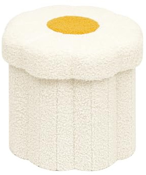 Bonlife Förvaringspuff bouclé blomform fotpall vikbar vit 32 x 32 x 29 cm