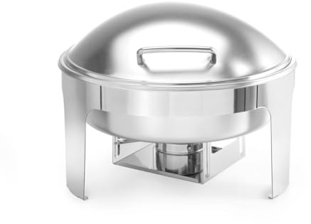 HENDI Chafing Dish, rund, Satiniert, Inkl. zwei Brennpastenbehälter, einer Lebensmittelpfanne, einemWasserbehälter, Warmhaltebehälter, Speisewärmer, 6L, 465x420(H)320mm, Edelstahl