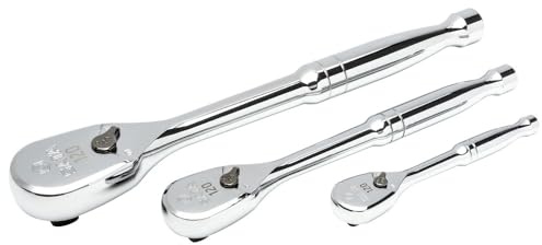 SATA ST13975 Lot De 3 Clés À Cliquet Professionnelles 1/4, 3/8 Et 1/2 120P Avec Interrupteur Marche/Arrêt Et Double Griffe 60 Dents Tête Goutte À Goutte Heavy Duty