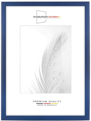 Duisburger-Rahmen24 DR24 Marco de fotos de 32 x 42 (azul oscuro) a medida, marco de madera de densidad media de 35 mm de ancho, incluye cristal sintético antirreflectante, parte trasera estable,