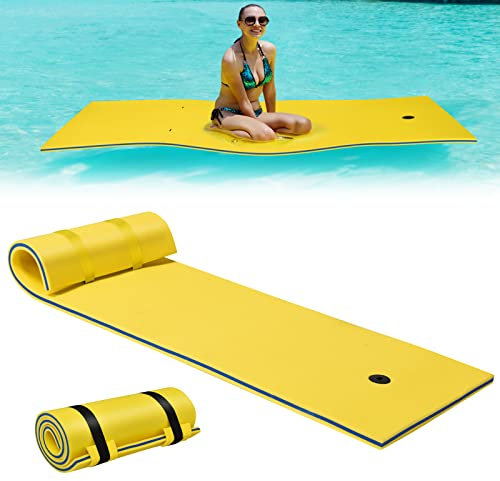 COSTWAY Tapis Flottant en Mousse XPE 210 x 66CM Résistant à la Déchirure 3 Couches avec Attache Elastique de 1,5M Capacité Portante 60KG pour Piscine/Plage/Océan (Jaune + Bleu)