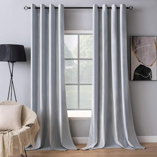 MIULEE Mörkläggningsgardiner, sammet, mörkläggning, värmeisolerade, gardiner, par, öljett, för vardagsrum, barn, sovrum, barnkammare, 140 cm B x 245 cm L (55 tum B x 96 tum L), 2 paneler, grå-vit