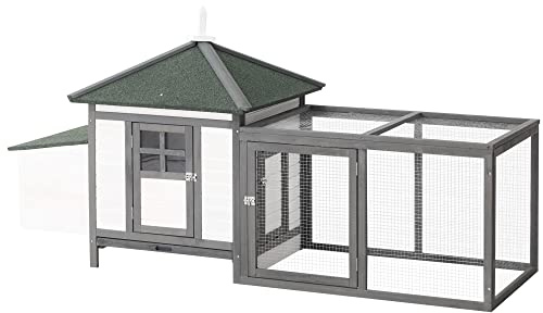 Pawhut Poulailler en Bois de Sapin Abri Cage pour Poules Extérieur avec boîte nid Plateau Amovible et Espace pour Courir 196x76x97 cm Gris