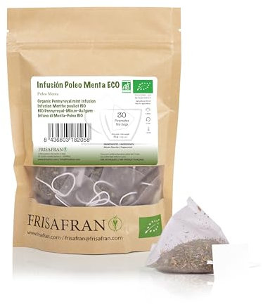FRISAFRAN | Infuso di Menta Pennyroyal in Piramide Bio 30Un | 60g | tè alla menta | Digestivo | Anti-raffreddore | Bevanda salutare | Tè alla menta per la respirazione | Antivirale naturale | Tisana