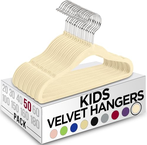 Utopia Home Kinder-Kleiderbügel aus Samt (50 Stück) – 27,9 cm (11 Zoll) robuster Baby-Kleiderbügel – rutschfest für den täglichen Gebrauch (Elfenbein)