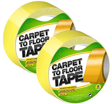 Karrma Ltd. Double Sided Carpet Tape 48 x 8mm Heavy Duty Permanent Fix for Carpet, Vinyl Flooring, Cork Tiles, Rugs Strong Adhesive Anti-Slip, Indoor & Outdoor Use - Pack of 2
