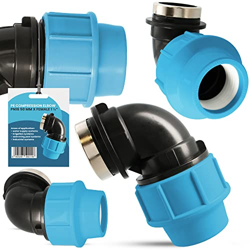 PE-rörvinkel 90° båge PN16 (50 mm x 1 1/2 tum IG) koppling montering vattenrör båge L-del bevattningssystem vattenledning vattenrör anslutning trädgård försörjningsledning rörledning sprinklersystem