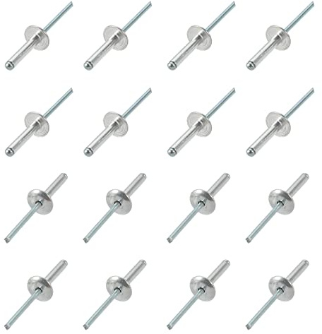 QUARKZMAN 4mm x 20mm Blind Nitar x 20st Aluminium Open End Stor Fläns Rit för metall och plast och läder, [Silver Ton]