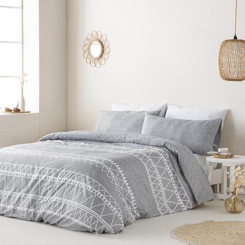 COTTON ARTean Funda Nórdica Cama 150 Navia Gris Microfibra cepillada