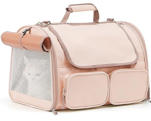 FUKUMARU Transportbox Katze, Faltbare Katzentransportbox,Transportbox für Katzen/Hund bis 22kg, Pink