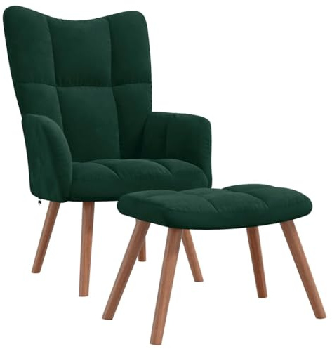 vidaXL Chaise de Relaxation avec Repose-Pied Fauteuil de Détente Siège de Relaxation Chaise de Détente Salon Salle de Séjour Vert Foncé Velours