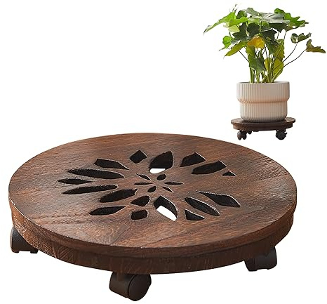 GZQWDC Wood Plant Stand Indoor,Plant Caddy with Lockable Wheels,Pot Stand,Rolling Plant Stand with Casters，Plant Dolly with Wheels ,Low Heavy Duty Plant Base with Wheels