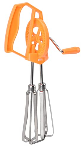 Batidora Manual con Manivela, Batidora Manual de Acero Inoxidable, Batidor Giratorio de Espuma para Cocinar y Hornear en la Cocina (ORANGE)