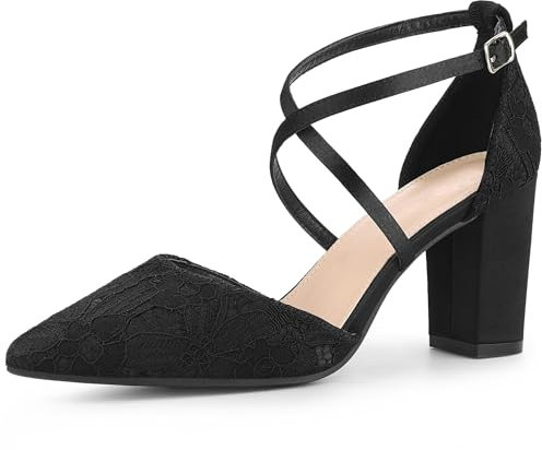 Perphy Court Shoes Chunky Heel Ankle Strap Pumps for Women Black 5.5 UK/Label Size 7.5 US