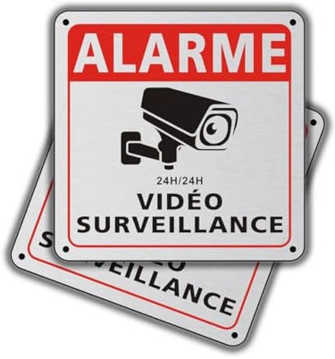 Felexdo Panneau Video Surveillance, Panneau Propriété Privée sous Surveillance Vidéo 15x15cm Aluminium Brossé Adhésif Imperméable Utilisation Intérieure ou Extérieure