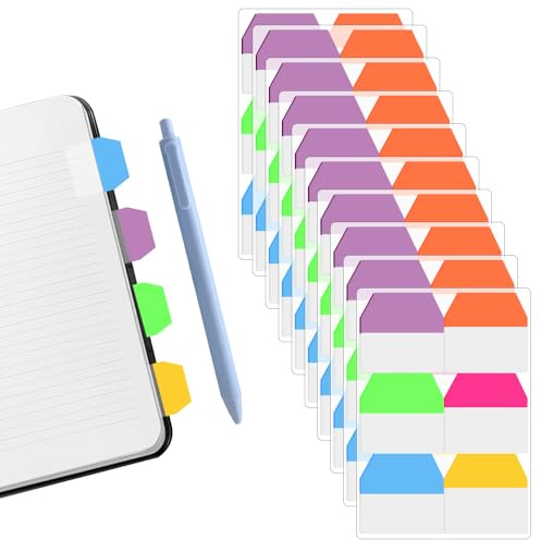 FTISSLY Marque Page Adhesif Onglets Adhésifs Inscriptibles Marqueur pour Étiquettes Onglets Quick Tab Onglet Adhésif d'Indexation Onglets Séparateur Guides D'index pour Marqueurs d'Index, 6 Couleurs
