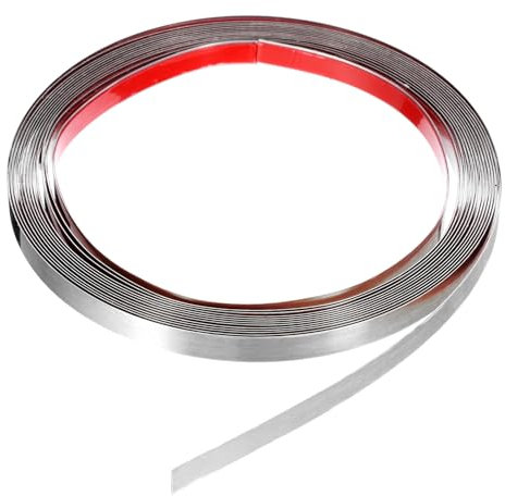 QUARKZMAN Cornice Modanatura Modanatura Stacca Incolla 19,7ft x 0,39 Finitura Autoadesiva Acciaio Inossidabile Spazzolato Striscia Metallico per Parete Soffitto Pavimento Argento