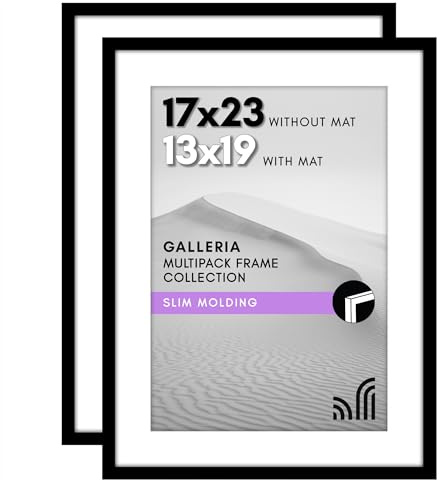 Americanflat 17x23 Picture Frame With Polished Plexiglass - Set of 2 - Use as 13x19 With Mat or 17x23 Without Mat - Galleria Collection - Gallery Wall Set for Wall Display - Black