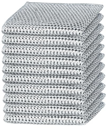 xingjieyun 10-Pack Double-Layer Dry/Wet Dual-Use Metal Wire Non-Scratch Cloth Multi-Purpose Magic Cleaning Cloth Silver Wire Dish Cloth for Cookware, Tableware, Sink, Stove Cleaning, etc.(10PCS)