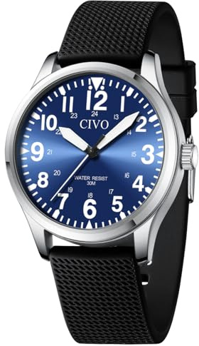 CIVO Watches Men Sport Stylish: Quartz Big Numbers Easy Read Wristwatch - Analogue Military Silicone Straps Blue