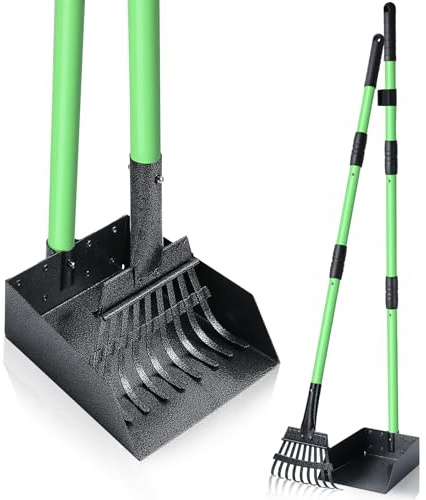 REAPALOT Hundekotschaufel, Robustes Metalltablett und Rechen-Set, Hundekotsammler aus Edelstahl mit langem Griff für große, mittelgroße und kleine Hunde