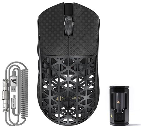 ATTACK SHARK R5 Ultra Carbonfaser Gaming-Maus, 39g Superlight, 8000Hz Kabellose Mouse, 42000 DPI, PAW3950MAX-Sensor, Nordic 52840 MCU, Bluetooth/2.4G/Kabelgebundene, mit Spiralkabel, PC/Mac, Schwarz