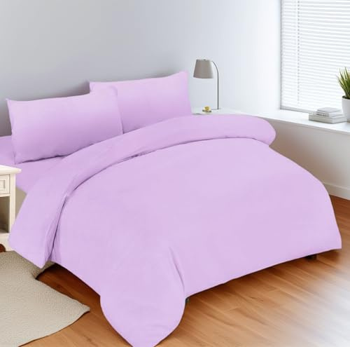 DH DREAMER HOME Juego de Funda Nordica de 4 Piezas para Cama 135 de Microfibra Suave - Funda Nórdica 220x220cm, Bajera Ajustable 135x200+25cm y con 2 Funda de Almohada 50x75cm - Lila