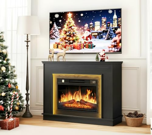 YITAHOME Chimenea Electrica Negro, 23″ Chimeneas Electricas Decorativas con Efecto de Llama Realista en 3D, Chimeneas Electricas con Temporizador y LED Tira de Luces Ajustable de 24 Colores