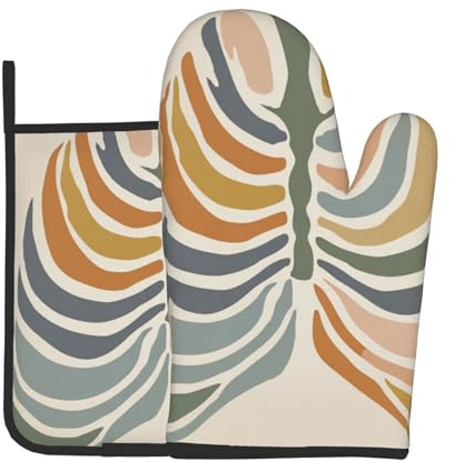 Rib Cage Line Art Minimalist Style Oven Mitts and Pot Holders Sets,Heat Resistant Potholder Kitchen Decor for Cooking Baking BBQ, Oven Glove Set
