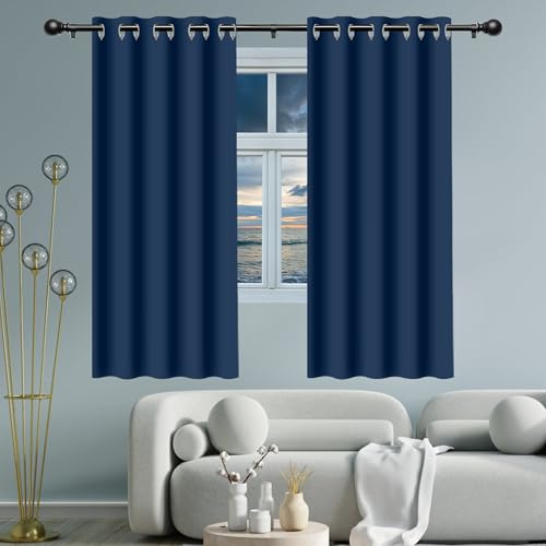 FEIJUAND Tende per Interni Tenda Oscurante 170 x 110 cm Antirumore/Porta Finestra Casa/Vari Colori Tende Cucina, Termiche per Finestra Soggiorno Camera da Letto Balcone, Blu Scuro