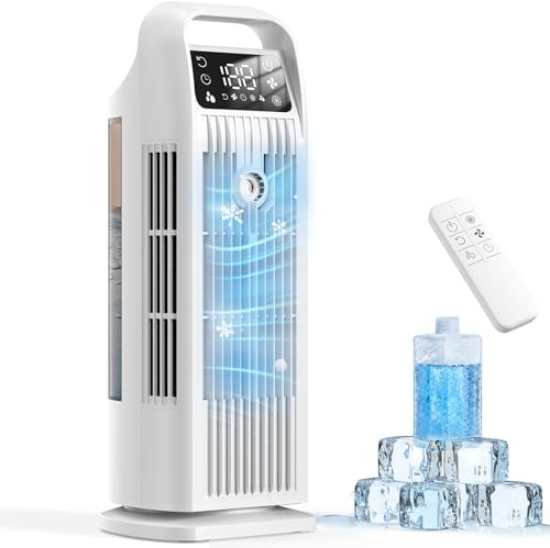Aire Acondicionado Portátil sin Tubo 6 en 1, Climatizador Evaporativo con Humidificador, 1200ml Mini Aire Acondicionado, 7m/s Turbo, 36W Silencioso para Dormitorio, Blanco Puro