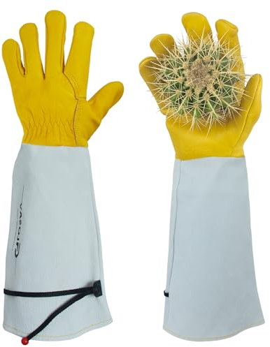 GLOSAV Gardening Gloves Thorn Proof for Rose Pruning & Cactus Trimming, Long Leather Garden Gloves for Women & Men (Small)