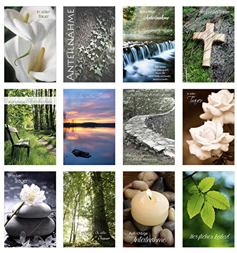 Edition Seidel Set 12 einfühlsame Trauerkarten/Beileidskarten mit Umschlag. Trauerkarte Beileidskarte mit Spruch schreiben (Doppelkarten/Klappkarten mit Briefumschlag
