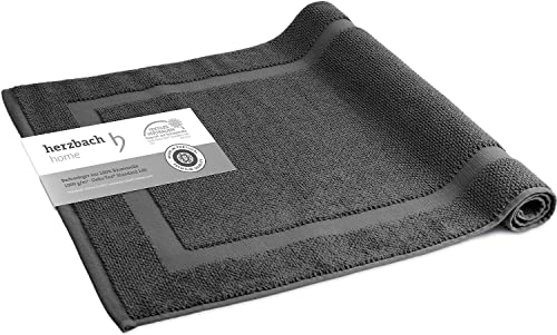 herzbach home Badvorleger 100% Baumwolle | Duschvorleger | 1.000 g/m² | Saugfähig | Waschbar (Anthrazit, 60 x 100 cm)