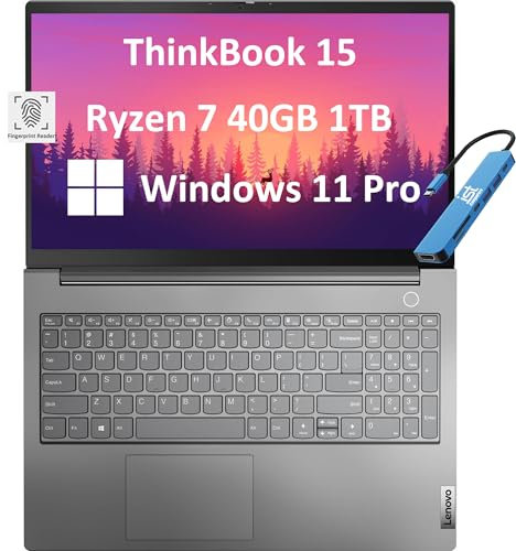 Lenovo ThinkBook 15 – Notebook aziendale 15,6 pollici FHD antiriflesso, 40 GB di RAM, SSD da 1 TB, AMD Ryzen 7 5825U (> Intel i7-1165G7), webcam FHD con otturatore, grado militare, impronta digitale