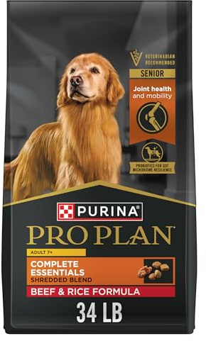 Purina Pro Plan Adult 7 Plus Complete Essentials Shredded Blend Beef and Rice Formula High Protein Dog Food for Senior Dogs - 34 lb. Bag